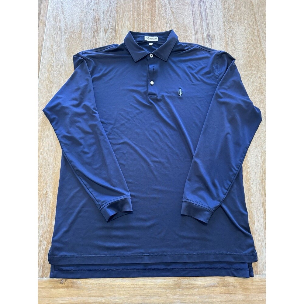 Peter Millar Crown Sport Polo Mens L Navy Long Sleeve ME0EK01SLS Spare Button